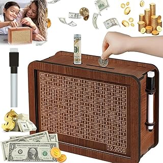 2026 New Wooden Lottery Ticket Game Board & Money Box with Counter, Cash Vault Wooden Savings Box 10000, Woodens Currency Money Cash Tray, Moneyboxes Currency Holder Cashfor Moneys (1000)