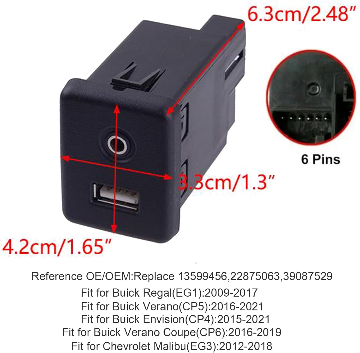 USB Port & AUX Audio Interface Socket for Chevrolet 13599456 | Compatible with Encore Malibu Equinox Trax Cruze,GM Vehicles,Replacement 22875063,39087529
