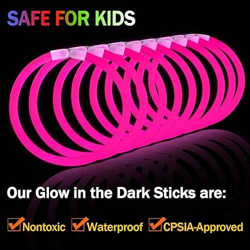 Miniatura 3 de NUDALA 200 pulseras de palitos brillantes rosas a granel que brillan en la oscuridad suministros de fiesta de 8 pulgadas con conectores juguetes de