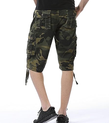 Miniatura 4 de Pantalones cortos cargo de camuflaje para hombre, ajuste relajado, varios bolsillos, para exteriores, camuflaje cargo, pantalones cortos de algodón