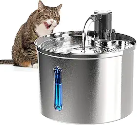Bebedouro Fonte Água 3L Filtro Silenciosa Inox Para Gatos Cães Filtragem Automática, Fonte de água para Gatos-Janela de nível de água,Bivolt