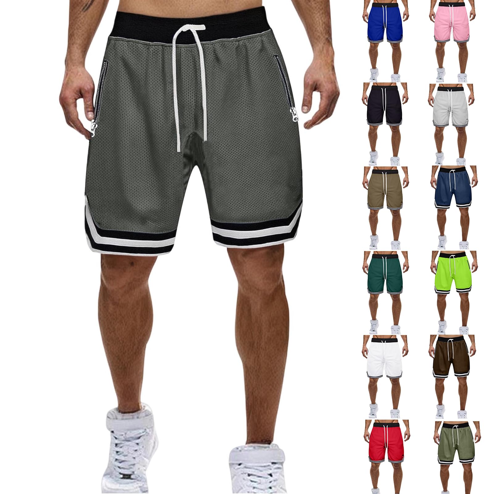 Kurze Hosen Herren Sommer Casual Shorts Atmungsaktiv Herrenshorts mit Kordelzug Taschen Elastische Taille Freizeitshorts Bermuda Kurz Hose Männer Fitness Outdoorshorts Dunkelgrau 5XL