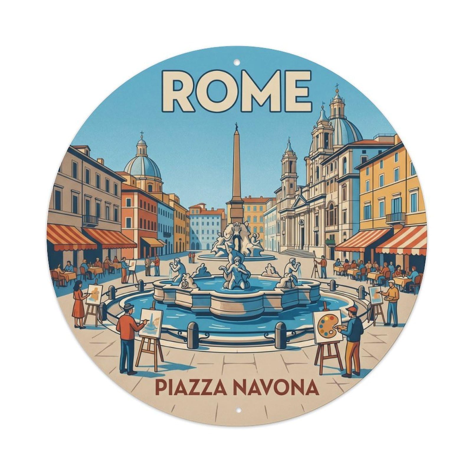 Rome Italy Piazza Navona Landmark Travel Classic Metal Tin Sign