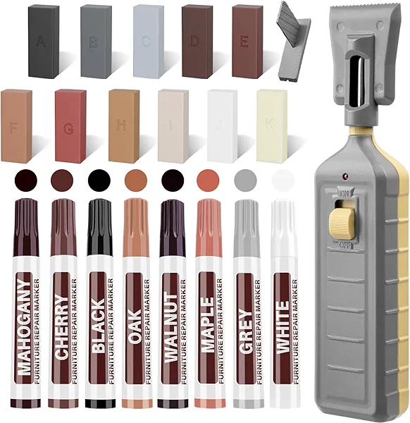 Hardwood Floor Repair Kit with Heat Pen, Laminate Vinyl Floor Repair Kit, 11 Colors Linoleum Floor Hard Wax Furniture Touch Up Marker Pen Scratches Repair Remover for Cracks,Holes,Door,Table,Cabinet