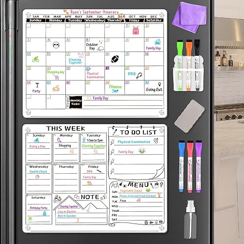Pizarra blanca magnética acrílica para refrigerador, calendario acrílico para refrigerador, pizarra blanca de borrado en seco para refrigerador,