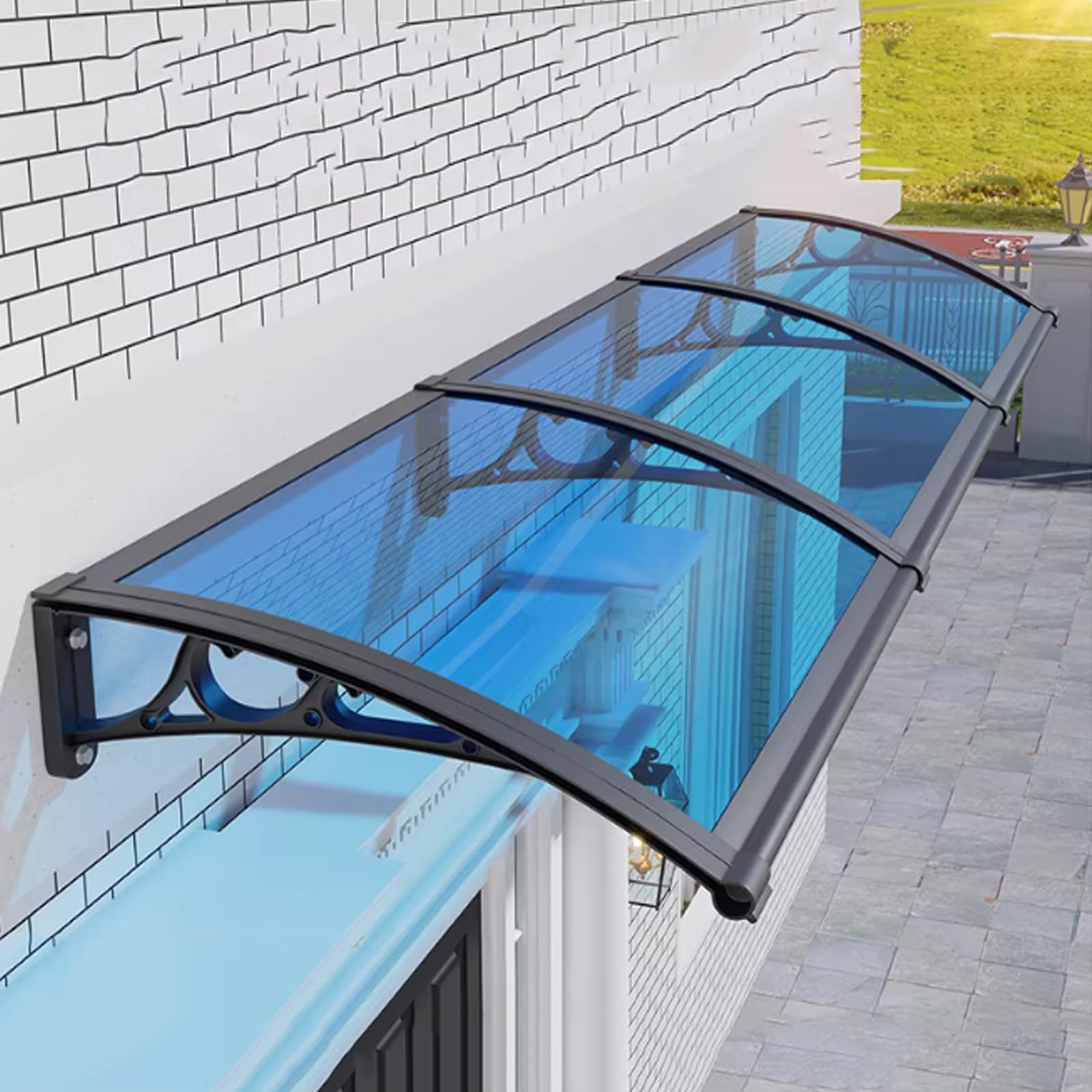 GJMSSMY Curved Door Canopy, Sun & Rain Protection Awning, Polycarbonate Cover for Outdoor Garden & Patio, Weather-Resistant Door Shelter (60x200cm/24x79)