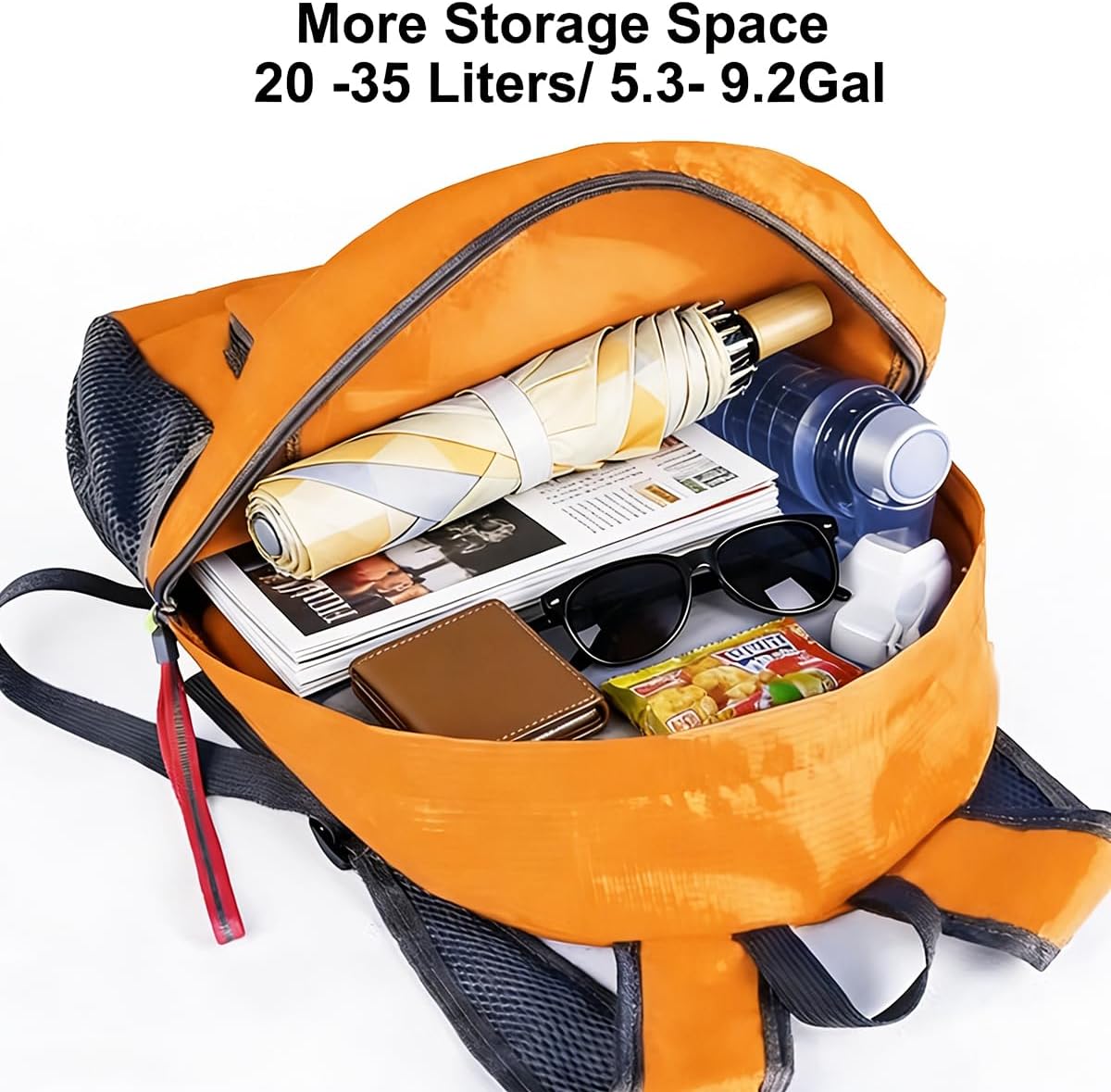 Pack of 2 Lightweight Foldable Backpack, Water Resistant Travel Hiking Packable Backpack 20 Liters (Rose red + orange) for Camping, Outdoor, Travel Cycling image 4