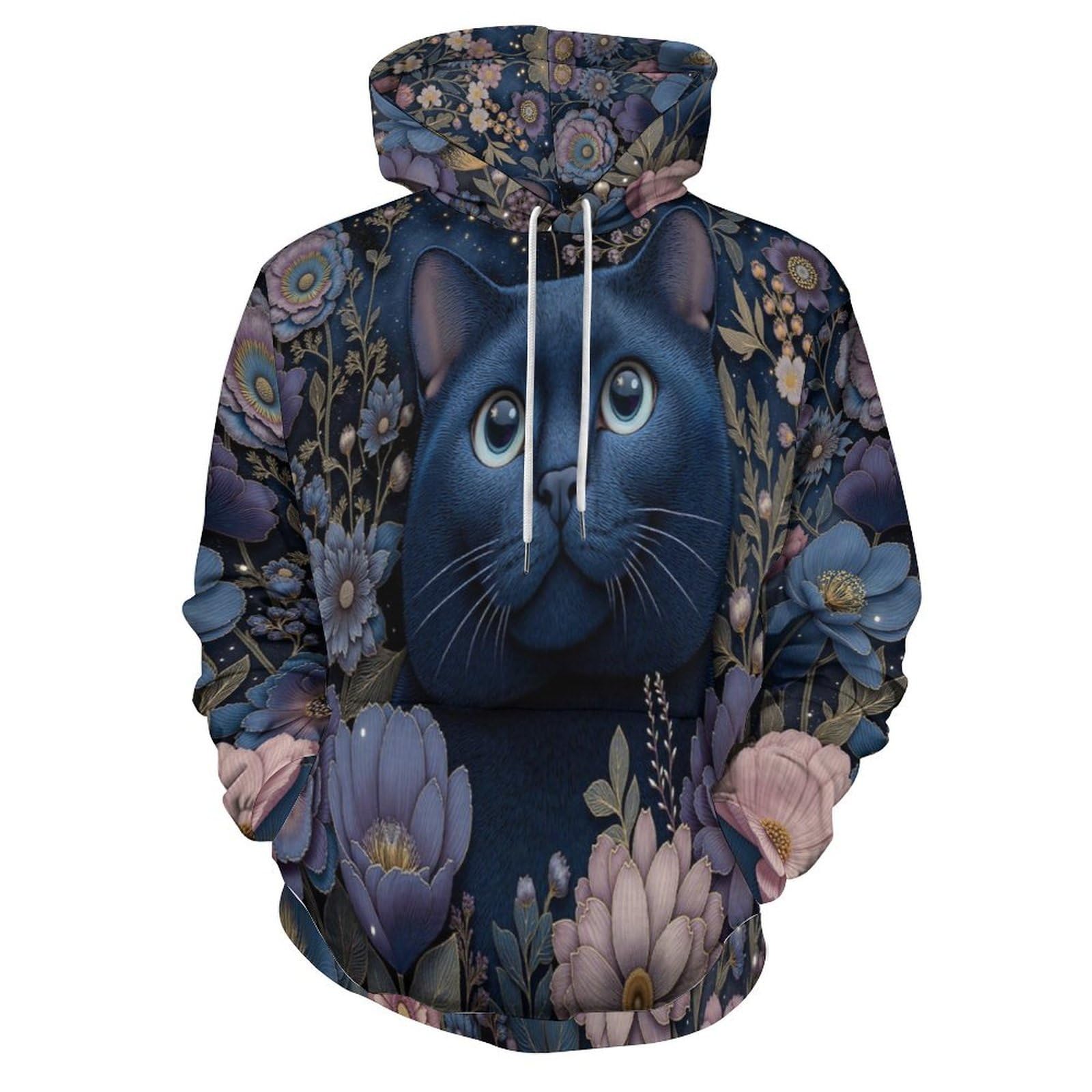 Sweatshirt chat fleuri 3D pull Harajuku mignon sweat à capuche zippé - 7