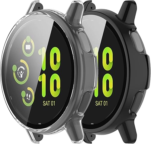 Miniatura 8 de Protector de pantalla diseñado para Garmin Vivoactive 5 con película de vidrio templado, carcasa de policarbonato duro, cubierta completa,