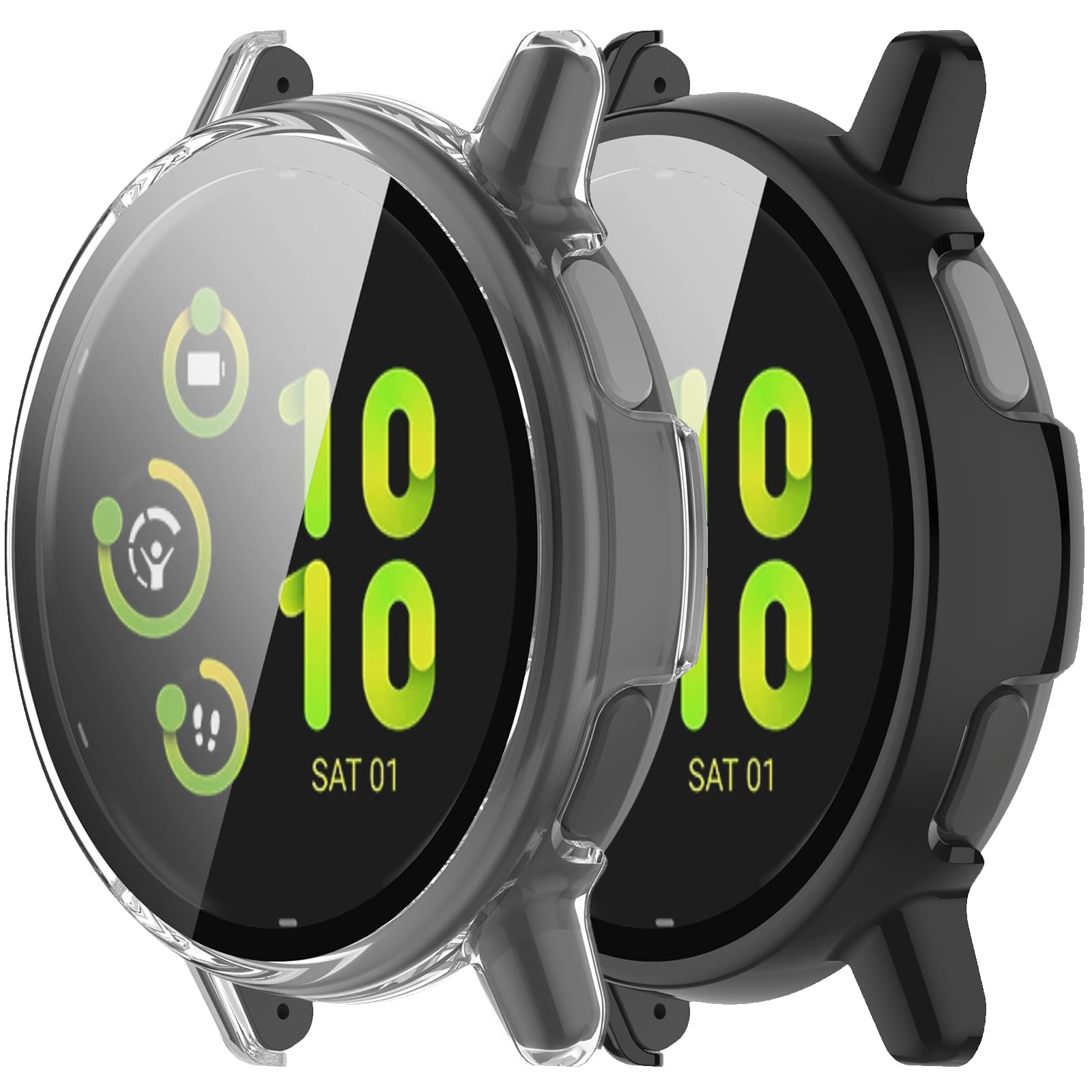 Intended for Garmin Vivoactive 5 Screen Protector with Tempered Glass Film Hard PC Bumper Full Cover Shell Smartwatch Accessories for Garmin Vivoactive 5 Case (Black&Clear)