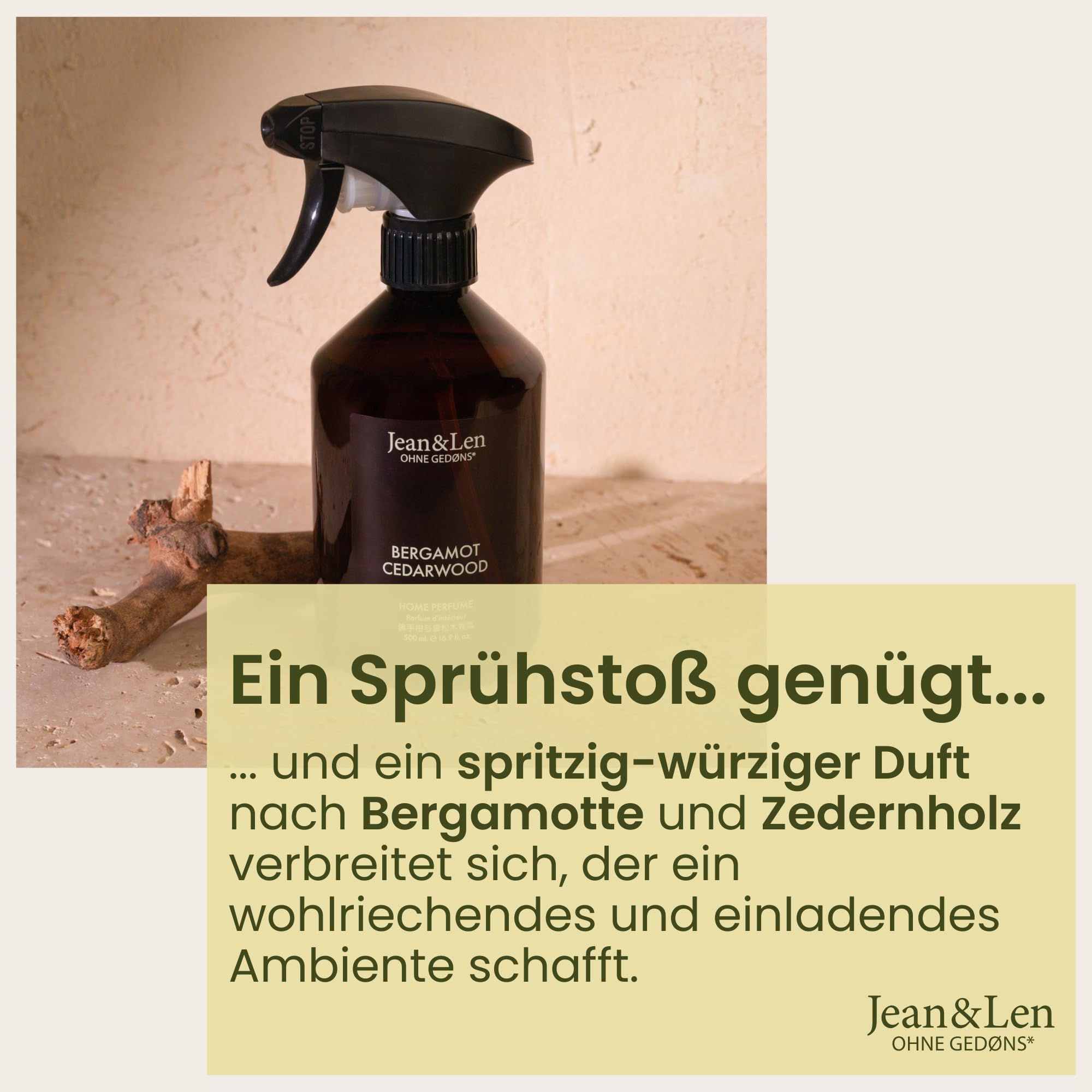 Jean & Len Home Perfume Set Bergamota y Cedro, fragancia de ambiente con aroma ácido, refresca con una sola pulverización, spray de ambiente de diseño minimalista, 6 x 500 ml