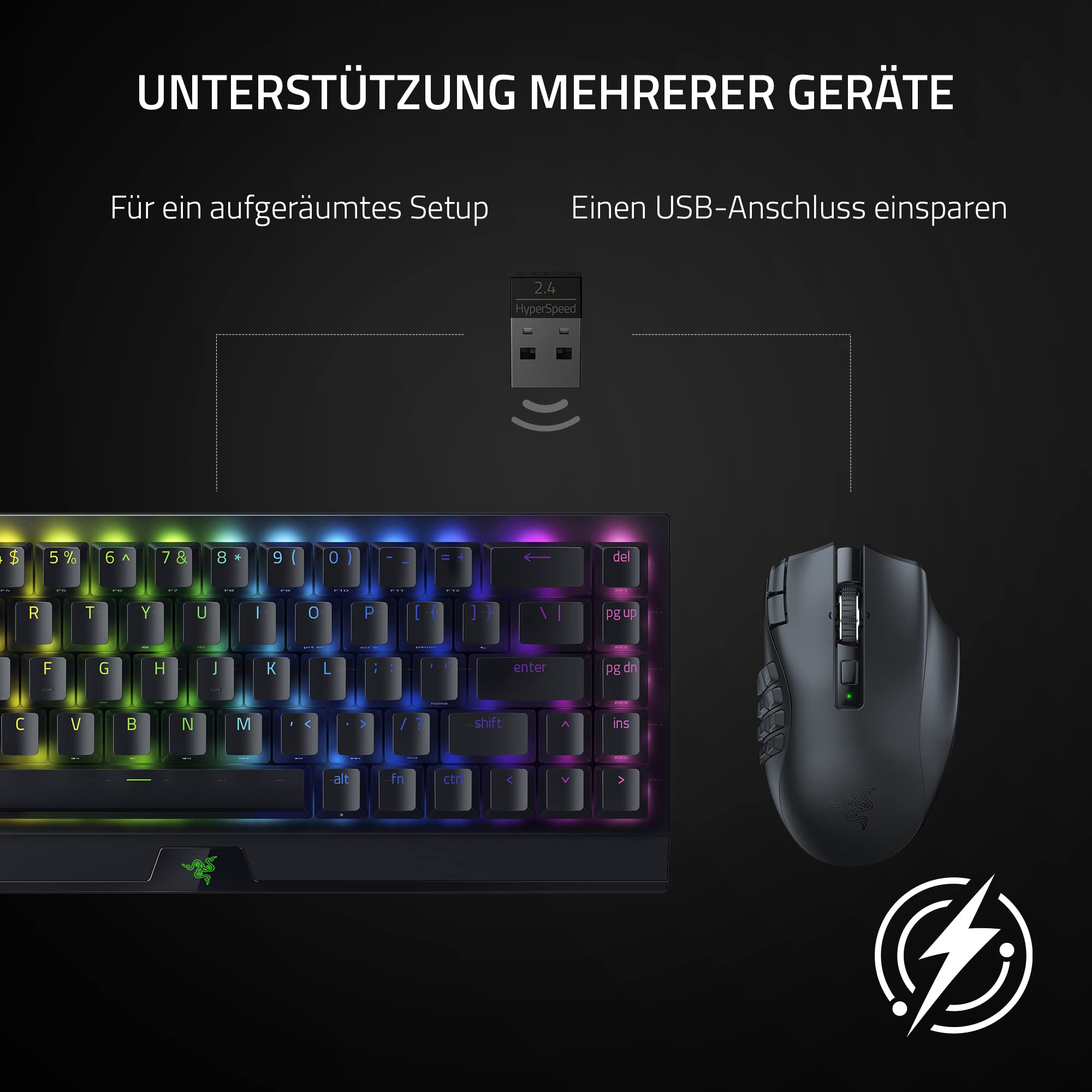 Razer Naga V2 HyperSpeed Kabellose MMO Gaming Maus 19 Programmierbaren Tasten Wireless 2,4 GHz Bluetooth 250 Stunden Focus Pro 30K Optischer Sensor Schwarz