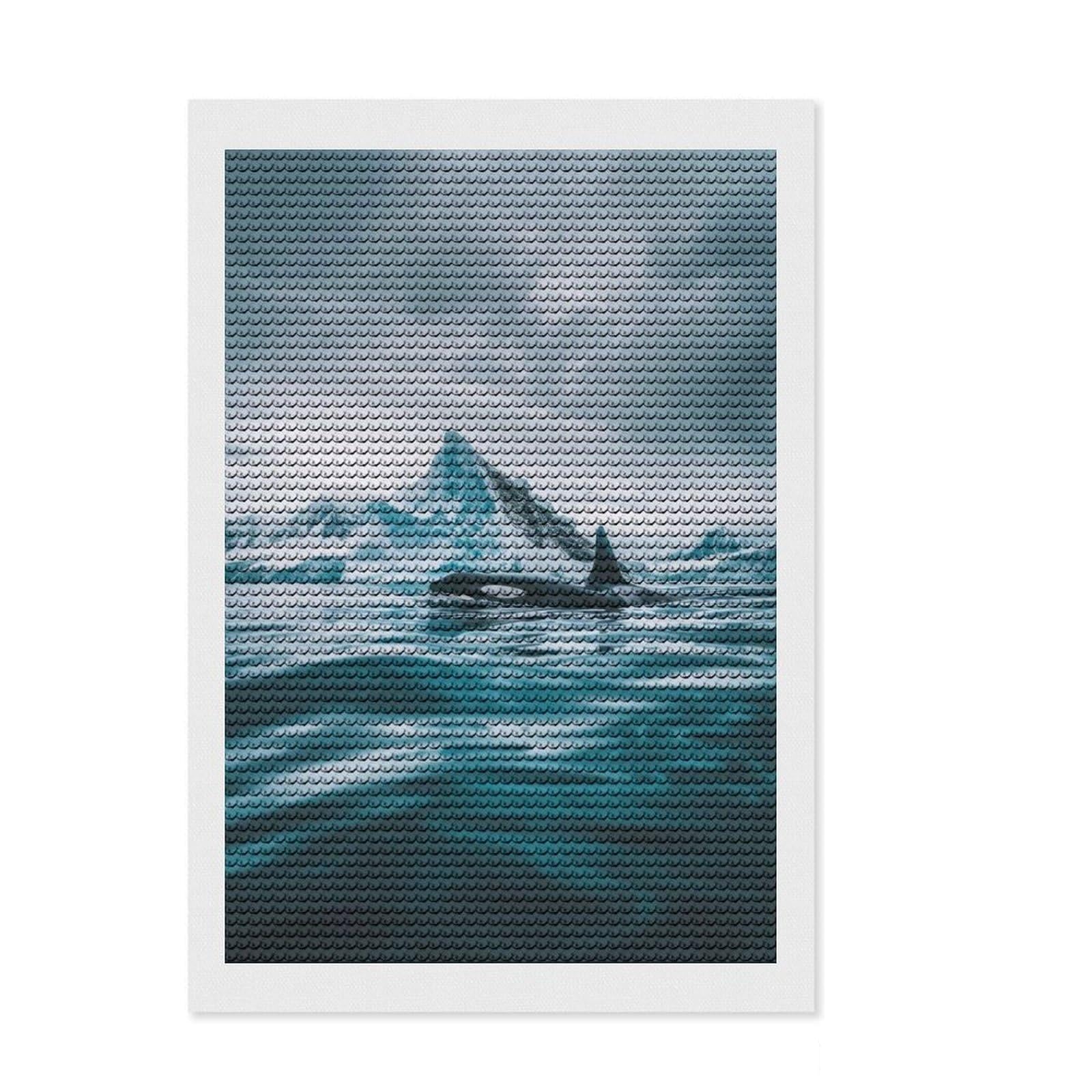 Junmoney Orca and Iceberg Majesty Diamond Style Art Kit 8"x12", Winter Craft, Gift Idea, Farmhouse Decor, Thoughtful Present, Office Decor