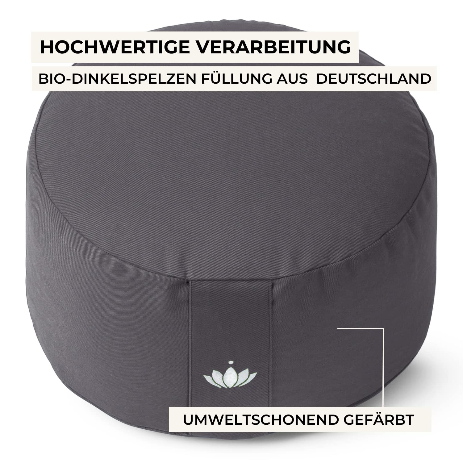 Lotuscrafts® Meditationskissen, Extra-hoch mit 20 cm Sitzhöhe, Yoga Kissen mit Dinkelfüllung, Yogakissen Rund, Bodenkissen Rund, Yogakissen Meditationskissen, Bezug waschbar, GOTS Zertifiziert