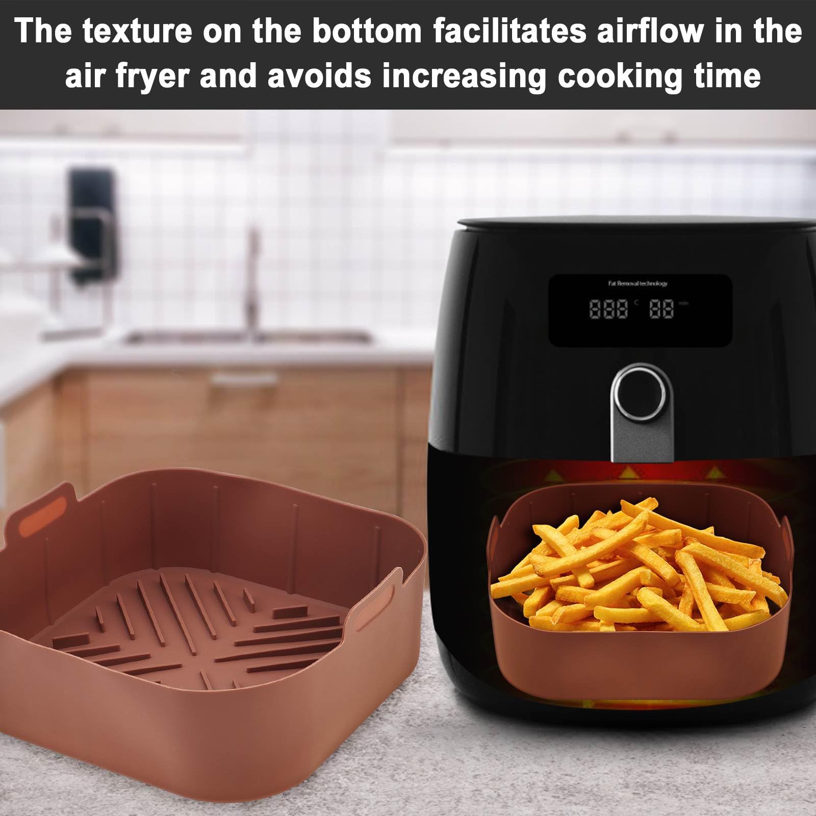 Silikoneinlagen für Luftfritteusen, quadratisch, 20,8 cm, wiederverwendbar, für 4–8 QT, Luftfritteusenkorb, Zubehör, Ersatz für Pergament, Luftfritteusen-Einsätze, Ofen, Mikrowelle, Teile