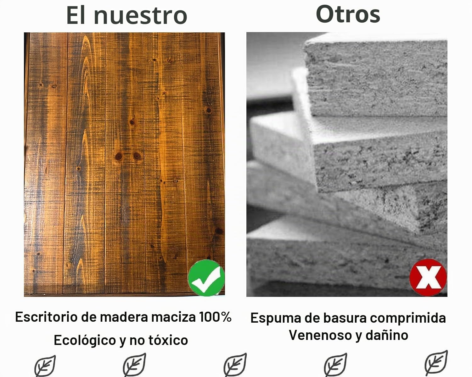 Escritorio de madera auténtica IBF, 152 cm, rústico, para oficina en casa, mesa de estudio de madera maciza, para escribir, juegos, trabajo, marrón