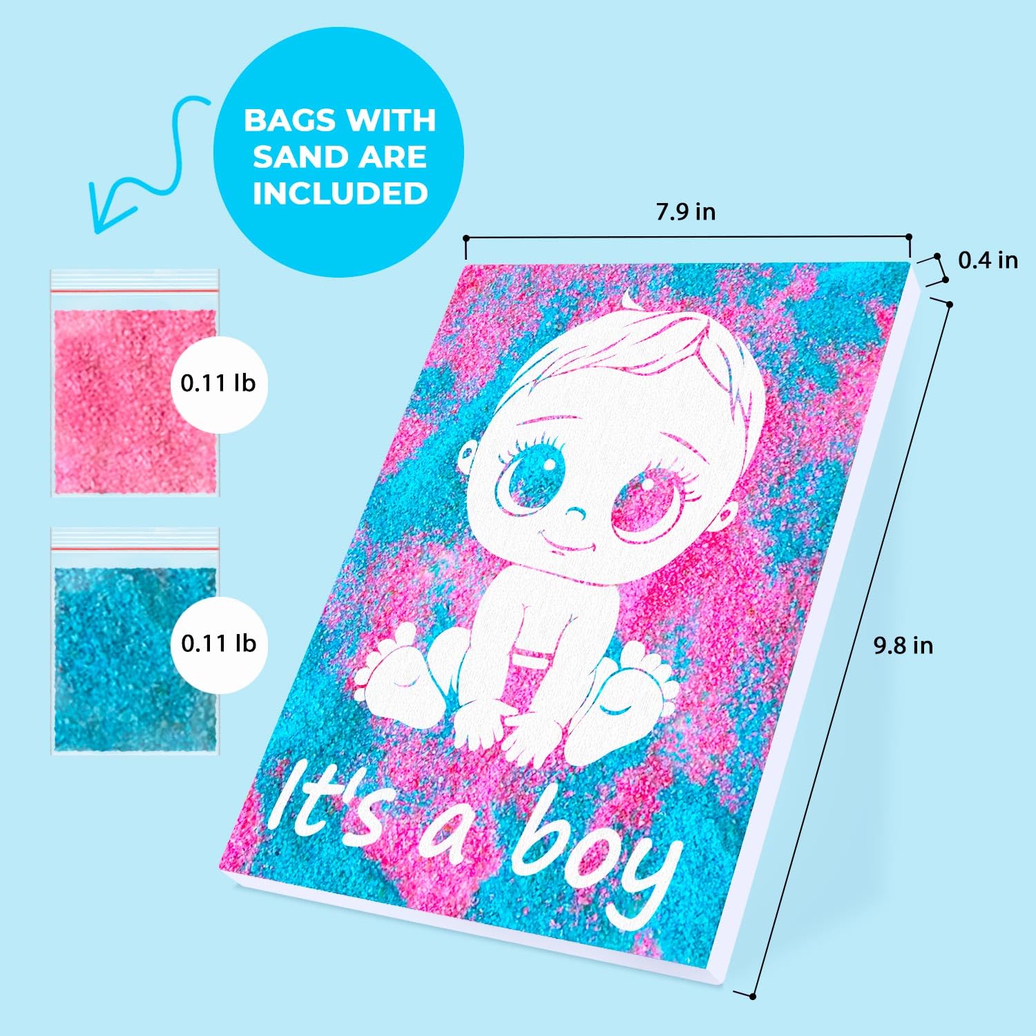 FETTIPOP Magic Art Canvas, Exposuring Sand Art (Gender Reveal – It’s a Boy Smiling) – Surprise Baby Shower Pregnancy Announcement, Unique Gift 7.9x9.8 inch