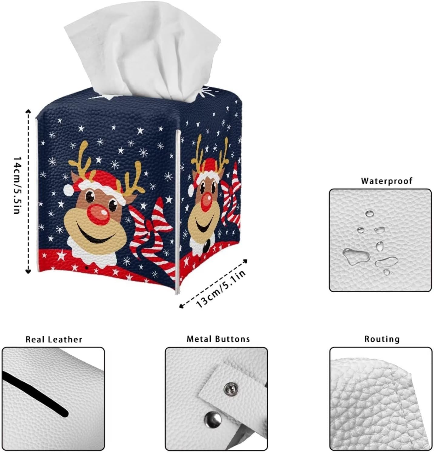 Yewattles Cute Tissue Box Cover Farmhouse Square Tissue Organizer with Christmas Deer Decor Waterproof PU Leather Tissue Box Holder for Bathroom Living Room Kitchen image 4