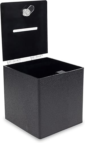 Miniatura 2 de Source One - Caja de donación de cubo negro con cesta de registro de sugerencias de leva (6 pulgadas)