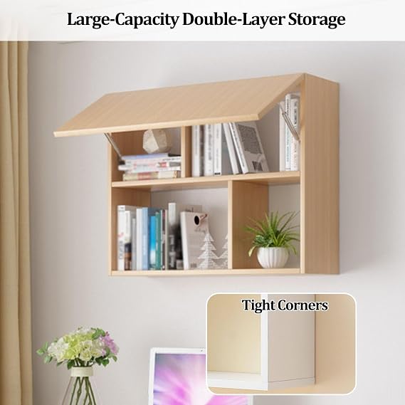 Floating Storage Shelf with Flip-Up Door, Double Layer Wall Cabinet, Wall Cabinet Storage Over The Desk or Sofa for Bedroom, Living Room, Kitchen, Office(B)