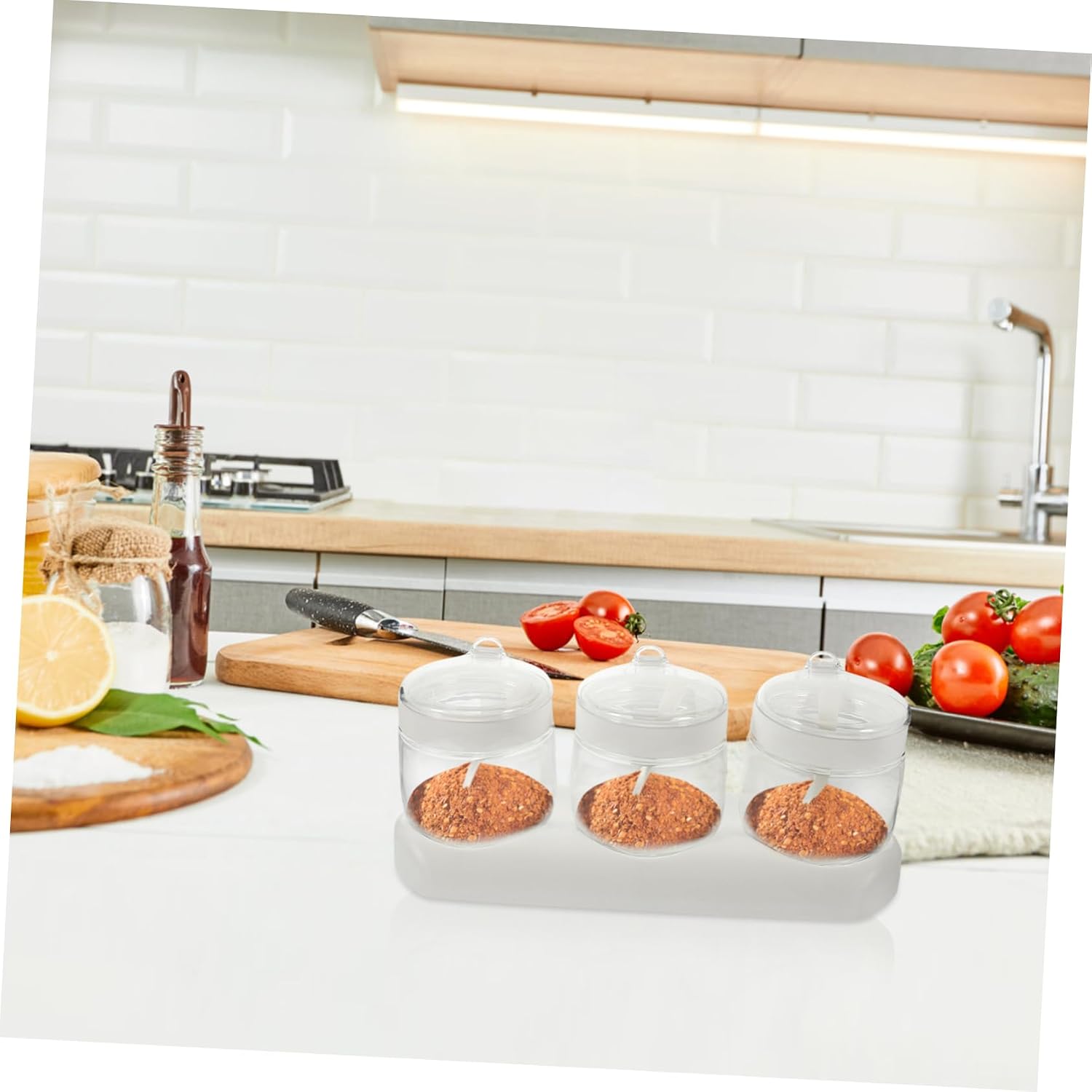 Garneck 1set Glass Seasoning Jars Tray Airtight Spice Containers for Kitchen Organization Convenient Condiment Pots for Home and Outdoor Use