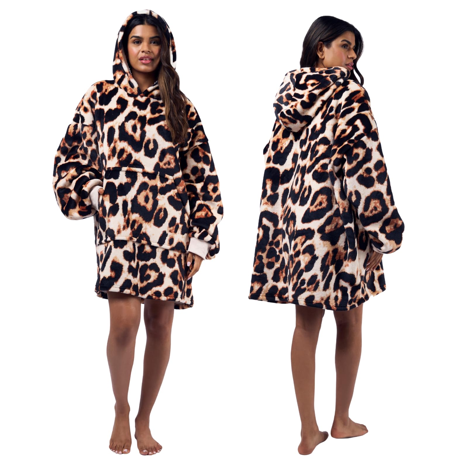 OHS Hoodie Blanket, Ultra Soft Sherpa Fleece Warm Cosy Oversized Wearable Blanket with Large Pocket Leopard Print Hooded Blankets for Women Adults Teens Birthday Gift, Natural - One Size โ image 1