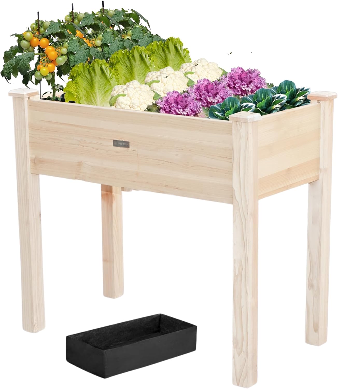 Wooden Raised Garden Bed with Legs, Elevated Reinforced Planter Box with Bed Liner for Outdoor Backyard/Patio/Gardener, 34x18x30in, 150lb Capacity - Natural