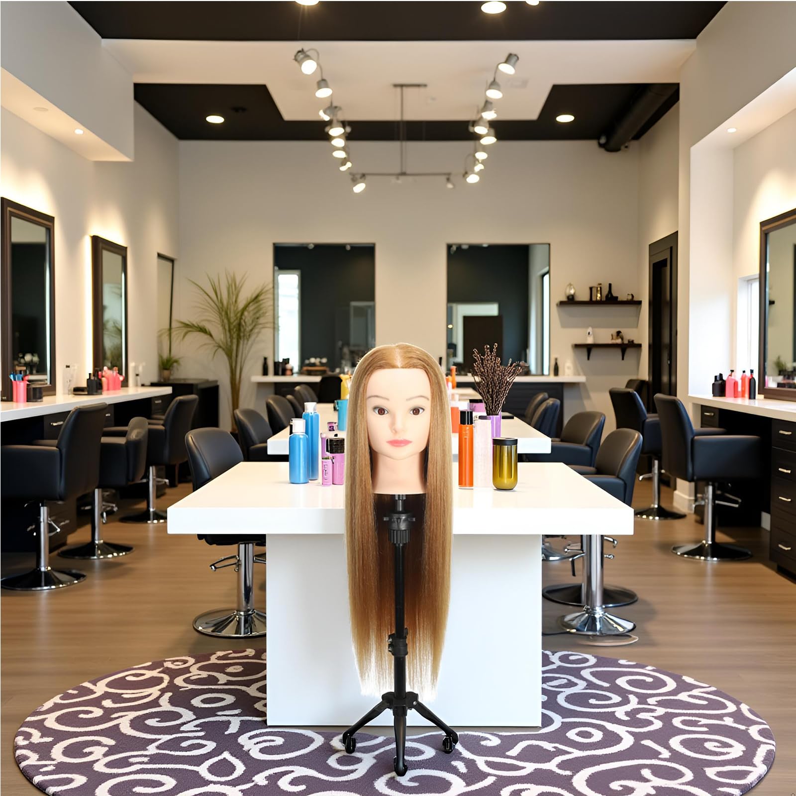 Schaufensterpuppe Kopf 30% Echthaar 50-55cm Ausbildung Kopf Kosmetologie Manikin Puppe Kopf Praxis Kopf für Friseur mit kostenlosen Tischklemme