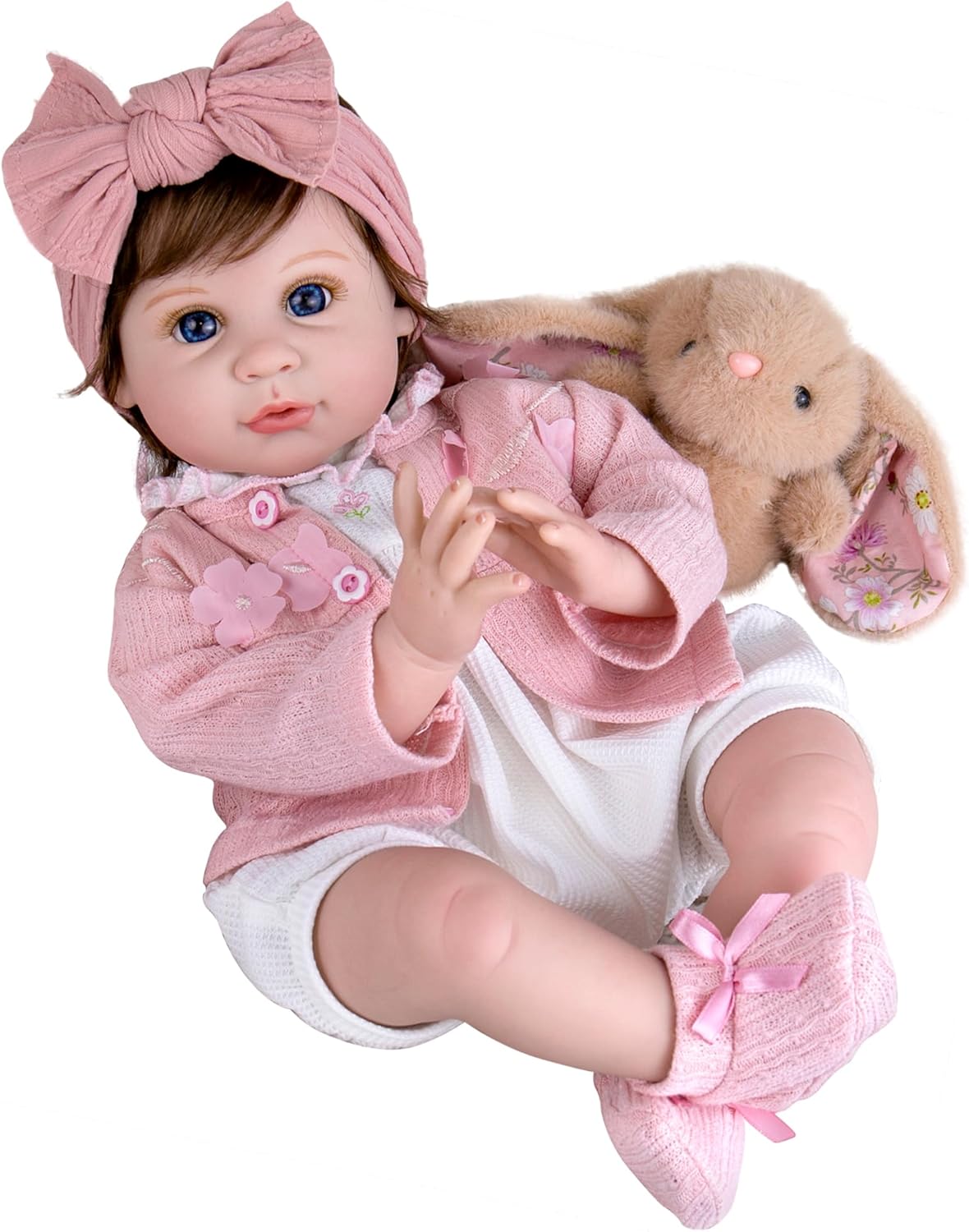 Aori Realistic Reborn Baby Dolls - 22 Inch Lifelike Baby Girl with Feeding Bottle & Pacifier, Weighted Cloth Body for True-to-Life Feel, Gift for Kids Ages 3+