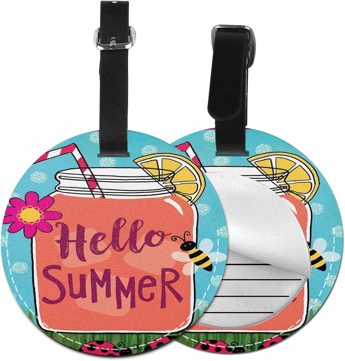 Bee and Drink Round Luggage Tag with Black Suspenders Soft Suitcase