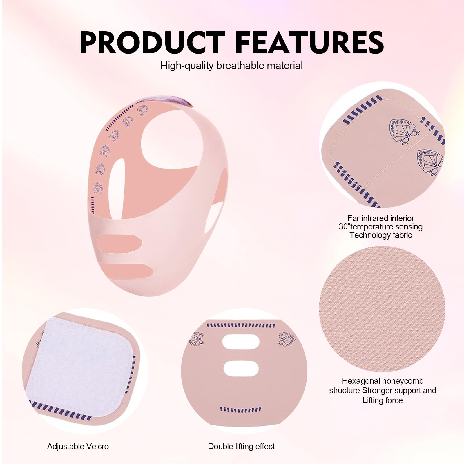 Face Tape Reutilizable y Ajustable,Reductor de Papada y Doble Mentón,Banda Lifting Facial V Line para Contorno Definido,Cómoda, Ligera,Transpirable y Durable,Uso Diario y Viajes,V Line Banda Rosa