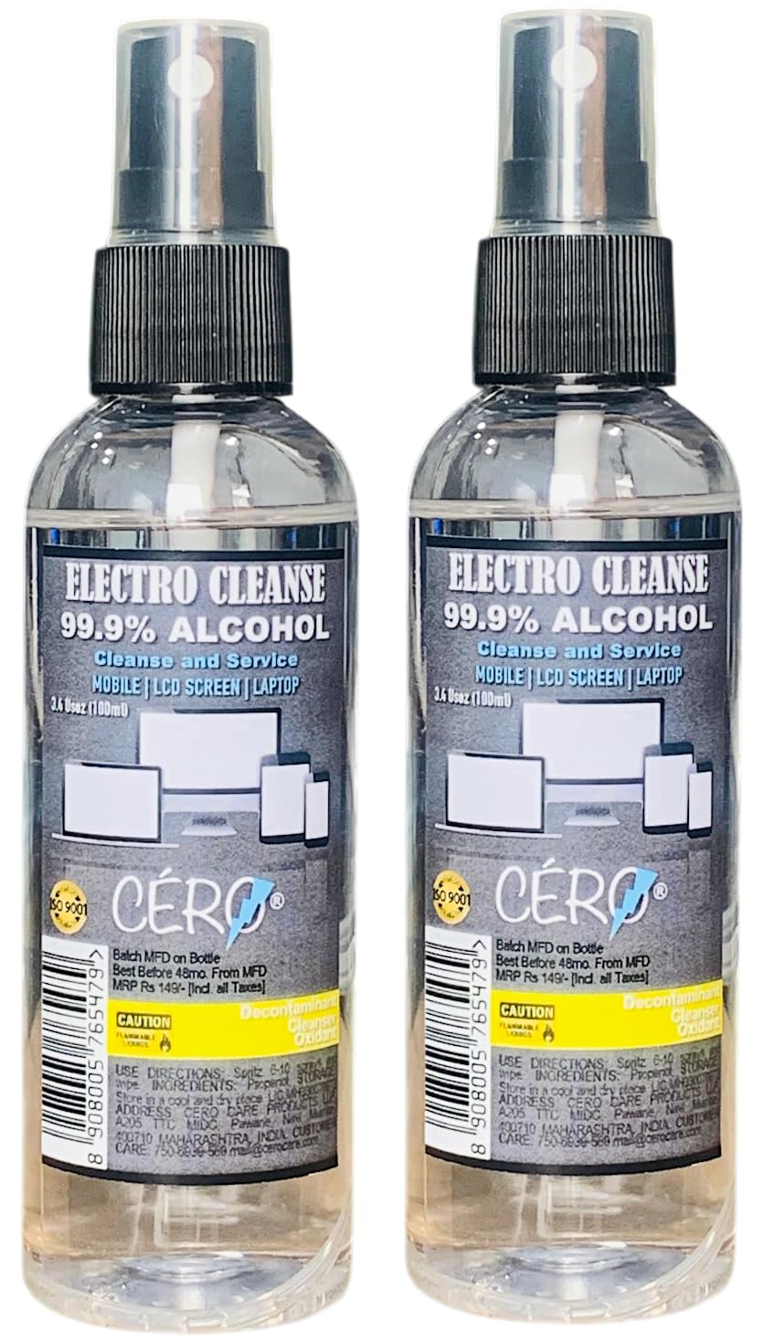 CERO® Electro San 99.9% Isopropyl Alcohol Spray | Electronic Cleaner for Mobile, Laptop, Tablet, LED Screen, TV Electronic Cleaning Solution (100ml) Pack of 2