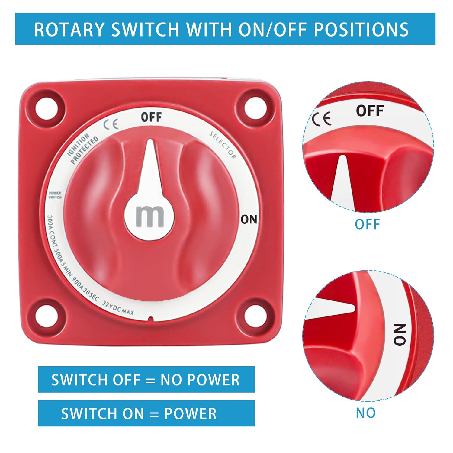 M Series Battery Disconnect Switch, 300A Marine Battery Cut Off Switch 48V Power Kill Switch Isolator Single Circuit Battery Shut Off Switch for Car Vehicle RV Trailer Marine Boat Solar : Sports & Outdoors