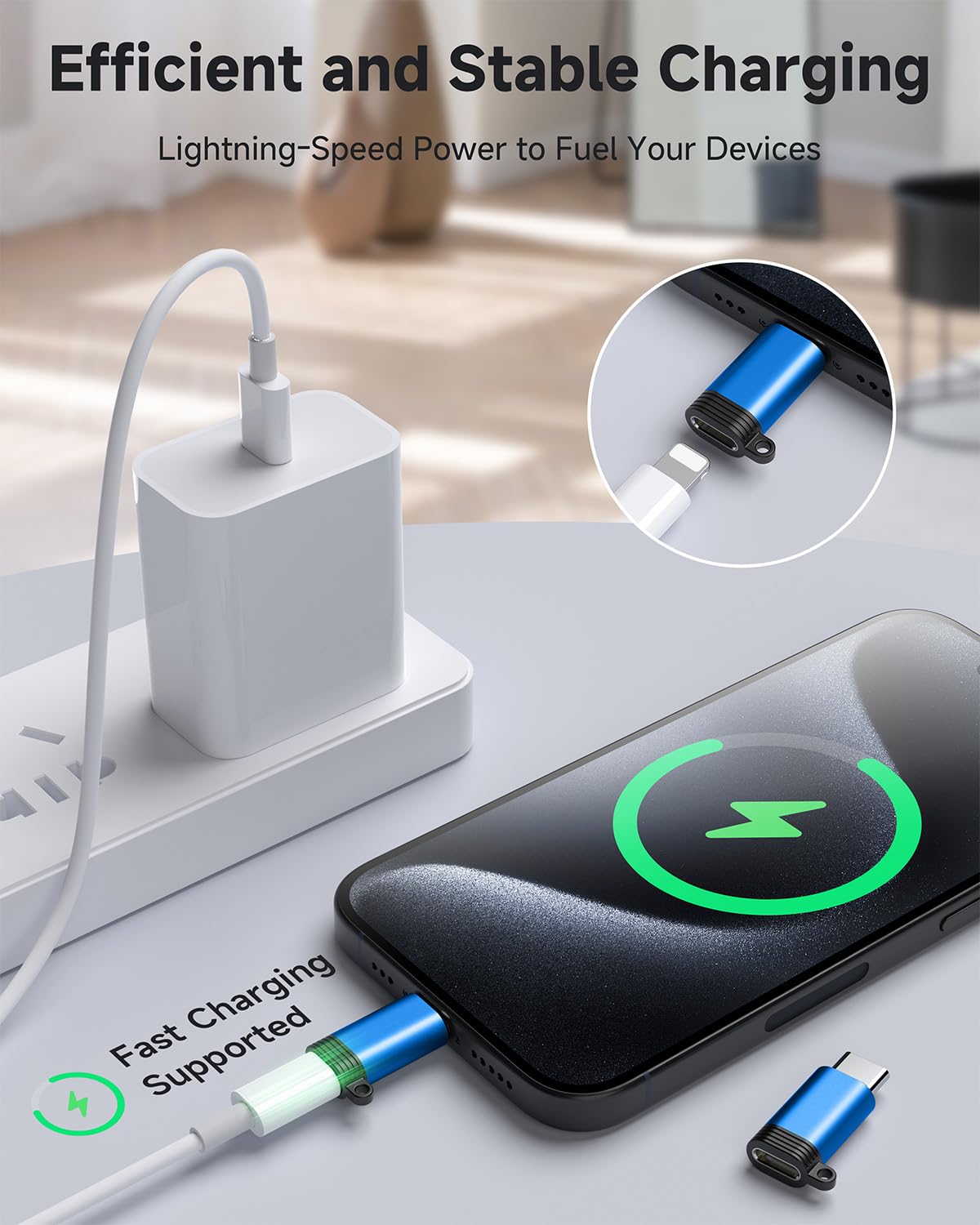 LERTOSEN Lightning to USB C Adapter 4 Pack, Fast Charging & Data Sync for iPhone 15/16/17 Pro/Pro Max, Charger Adapter Accessory (Not for Audio/OTG)-Blue: 4 Pack Blue