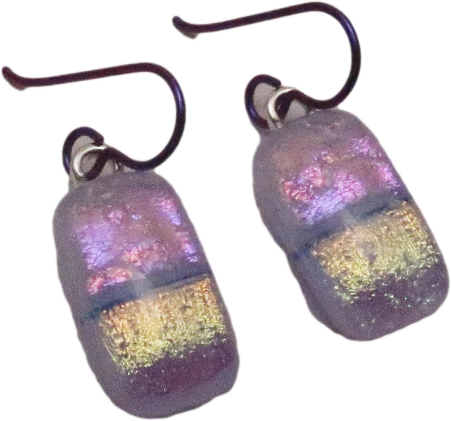 Modern Boho Fused Dichroic Glass Niobium Earrings Lavender Pink peach N177