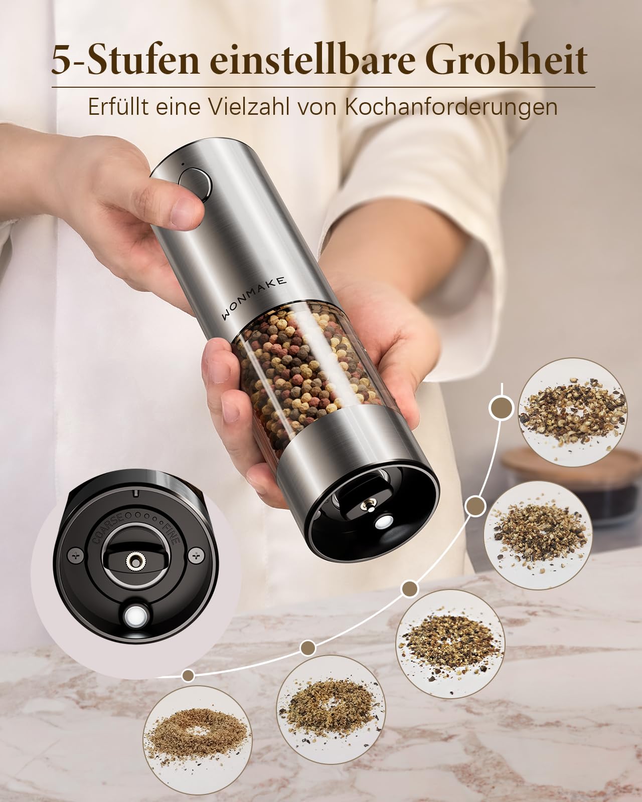 Molinillo Eléctrico De Sal Y Pimienta - Molinillo Automático, Ajustable Grosor, Recargable O A Pilas, Ideal Para Cocina Moderna