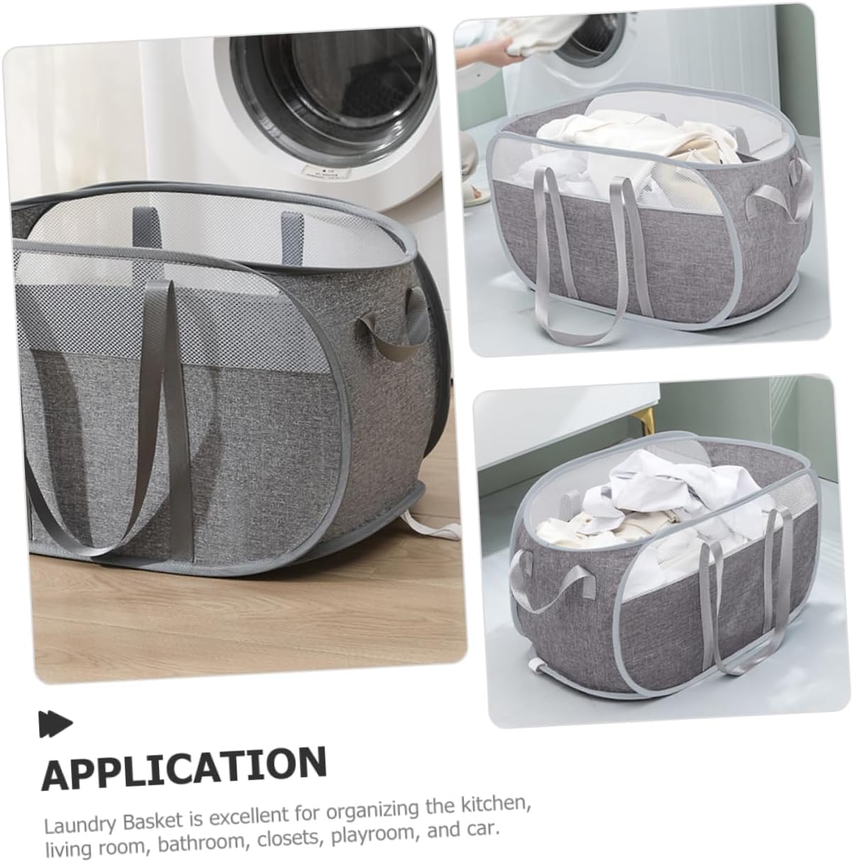 ULTECHNOVO Large Capacity Foldable Laundry Basket Handles Grey Fabric Portable Clothes Hamper for Bedroom Nursery and Living Room Storage