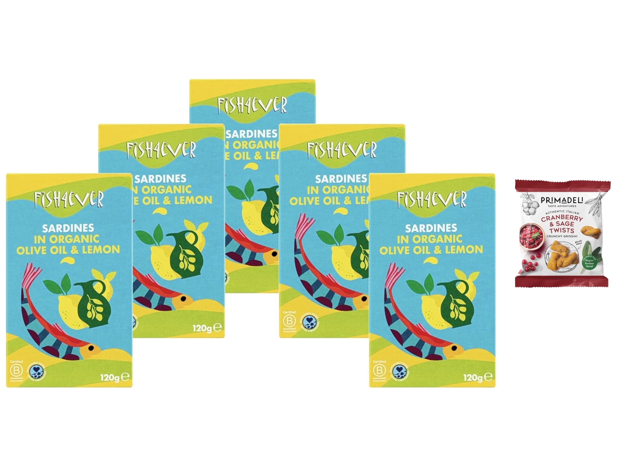 Fish 4 Ever Sardynki w oliwie z oliwek bio z cytryny, 5 sztuk (5 x 120 g)