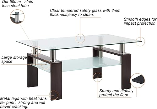 Miniatura 5 de IANIYA El rectángulo negro de la nuez moderó la tabla de centro de cristal moderada de las piernas del tubo del metal