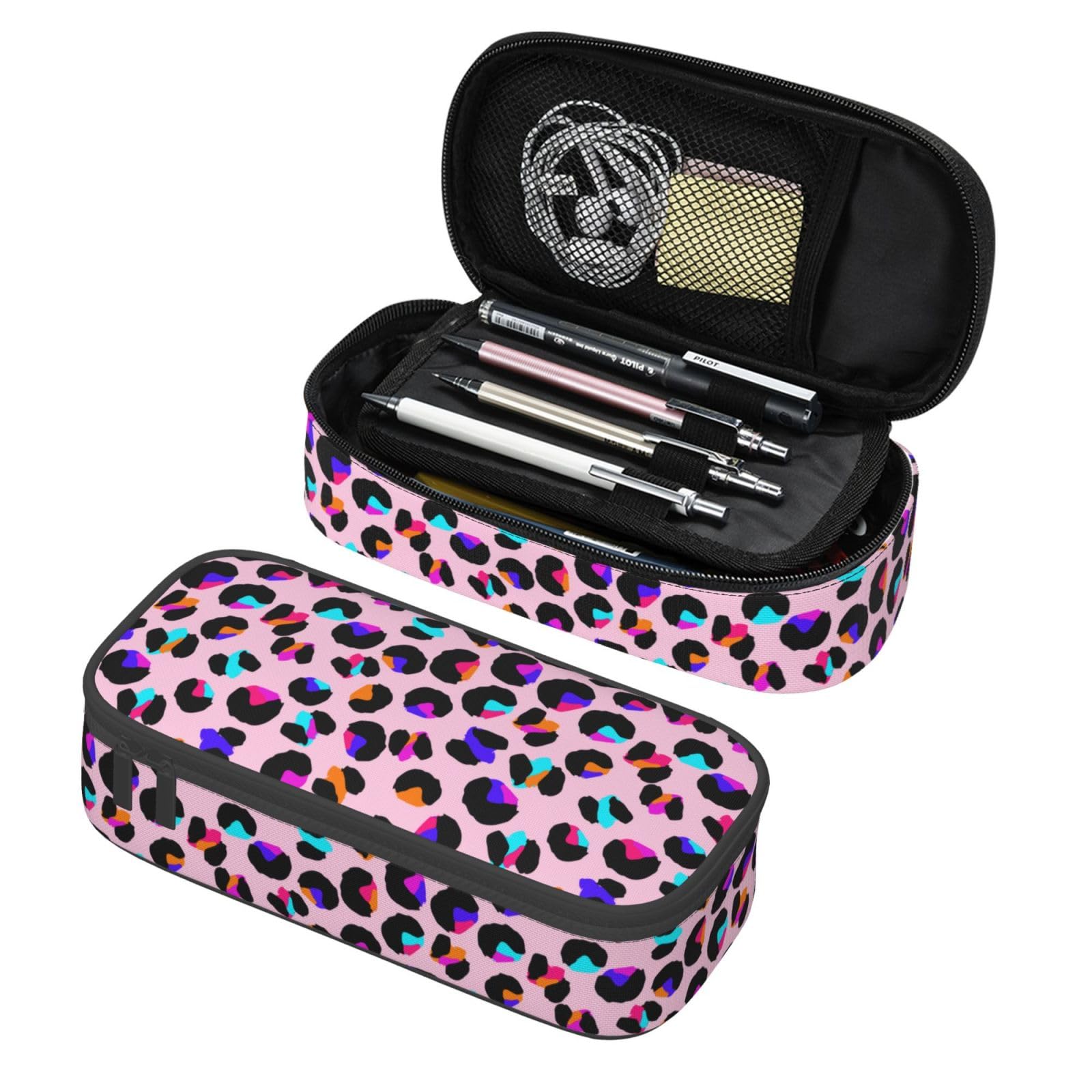 GardEssere Colorful Leopard Large Pencil Case Aesthetic Big Capacity Cute Pencil Box Pouch with Zipper Pencil Case for Girls Boys Kids Cosmetic Bag for Women for School Office Pink