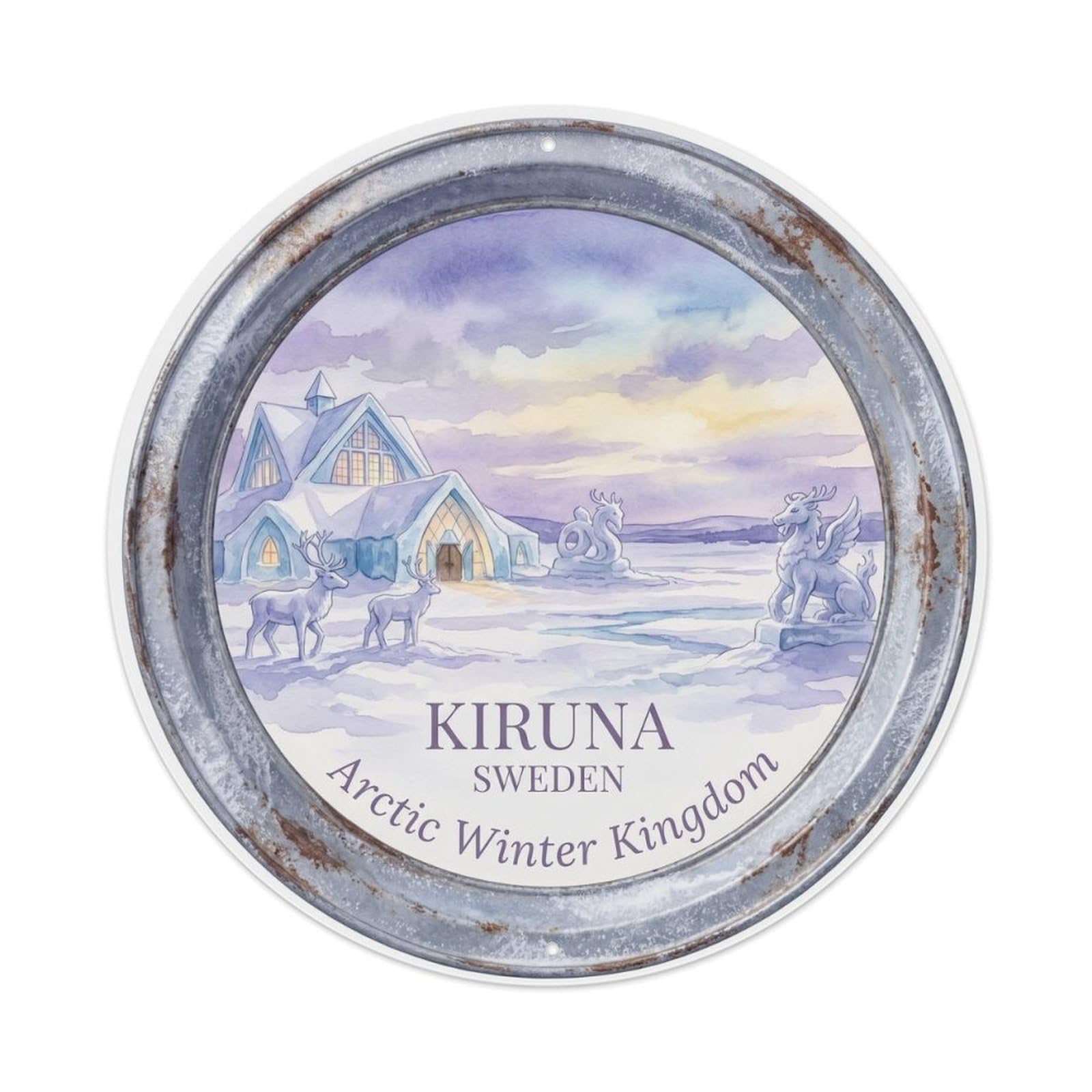 Vintage Travel Kiruna Sweden Snowy Metal Tin Sign