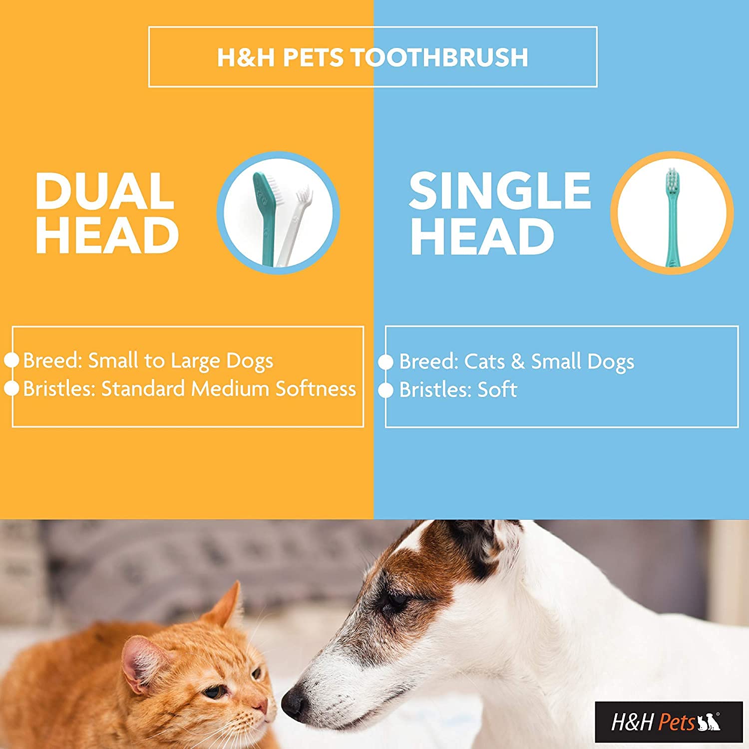 H&H Pets Cepillo de dientes profesional para perro, gato, cepillo de dientes para perro, cepillo de dientes para gato