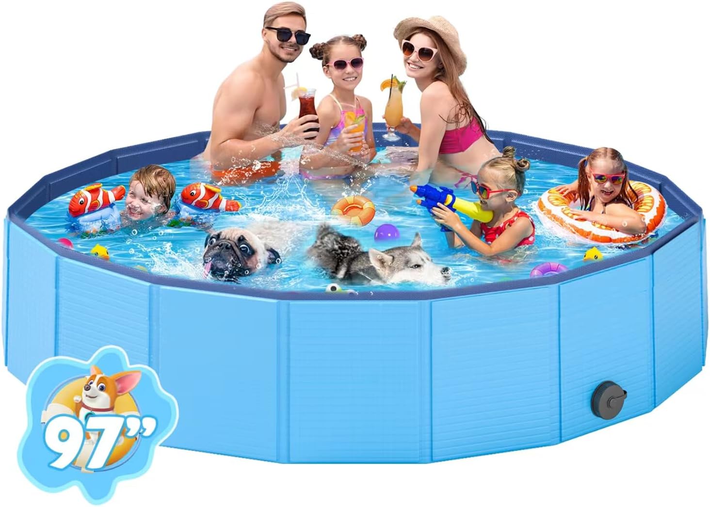 foldable dog pool, ysjilide portable pvc dog pet swimming pool, collapsible plastic dog bath for for large medium small dogs & kids (xxxxxl-97 x 16" blue) xxxxxl-97"x 16" blue