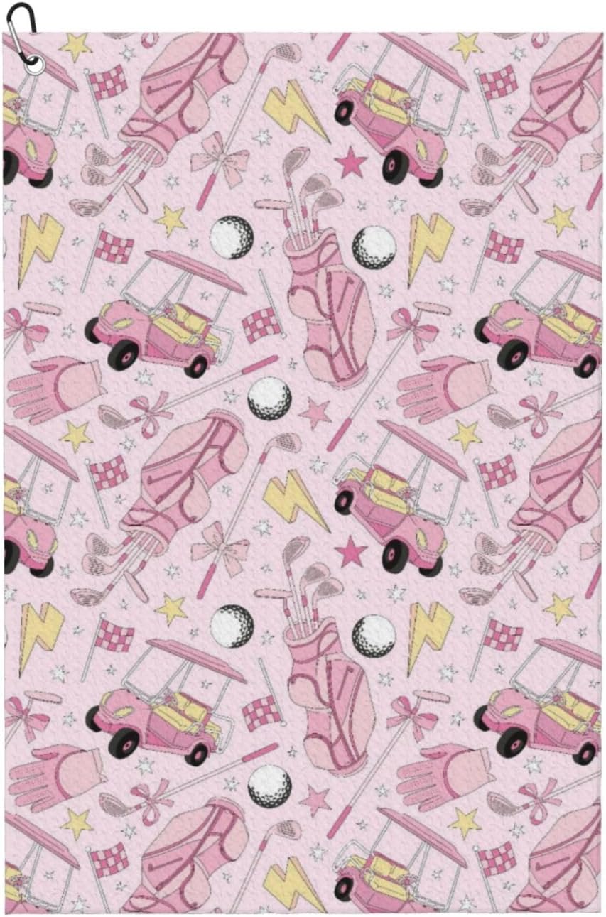 Pink Golf Stuffs Golf Towel for Golf Bags Carts Cute Cart Gloves Golf Towels with Clip Microfiber Waffle Towels Cleaning Cloth for Men Women Golfer’s Present