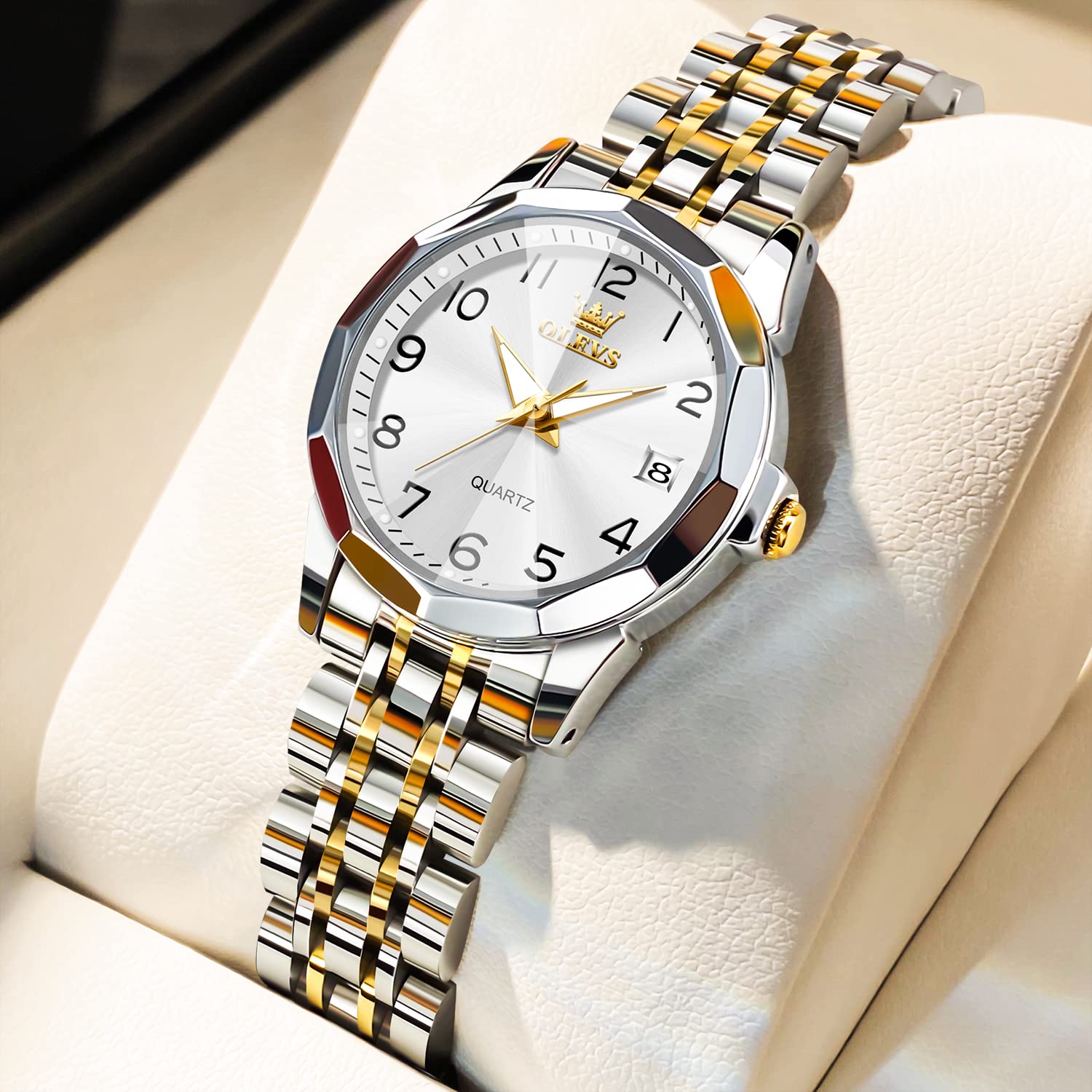 OLEVS Reloj de Pulsera para Mujer, con Diamantes de imitación, analógico, de Cuarzo, Acero Inoxidable, Impermeable, Luminoso, día, Fecha, Dos Tonos