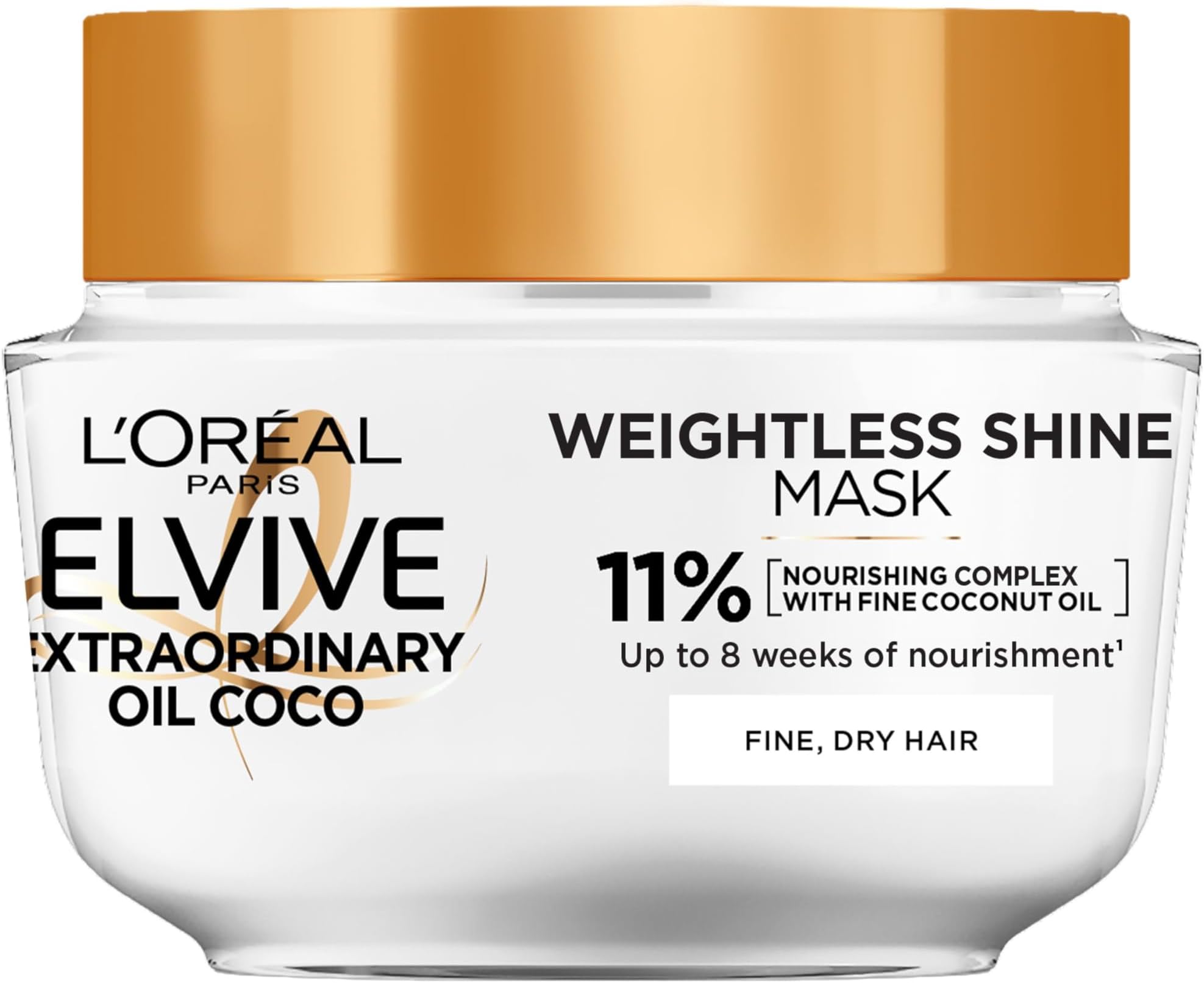 L'Oréal Paris Hair Mask For Normal To Dry Hair, Elvive Extraordinary Oil Coconut Treatment, Intense Nourishment and Satin Shine With Fine Coconut Oil, Weightless Leave-In Conditioner For Soft Hair