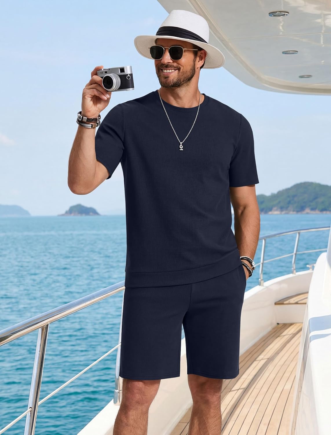 COOFANDY Men's Cotton Waffle 2 Piece Outfits Casual Short Sleeve Shirts and Shorts Set Summer Jogging Tracksuit Lounge Sets - Image 3