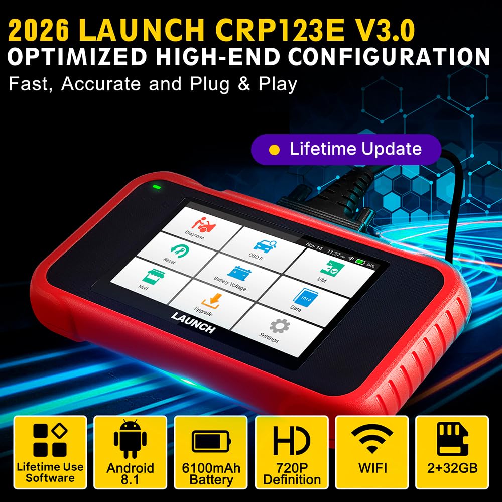 LAUNCH CRP123E V3.0 OBD2 Diagnosi Auto Professionale in Italiano con Sistema Motore ABS SRS Trasmissione e 7 Funzioni di Reset, Reset Olio EPB FAP SAS OBD 2 Diagnostica WIFI Aggiornamento CANFD&DOIP