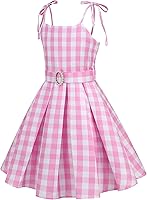 Vista 2 de Correa de disfraz a cuadros rosa para niñas, vestido de película, cosplay, Halloween, disfraces de cumpleaños a cuadros