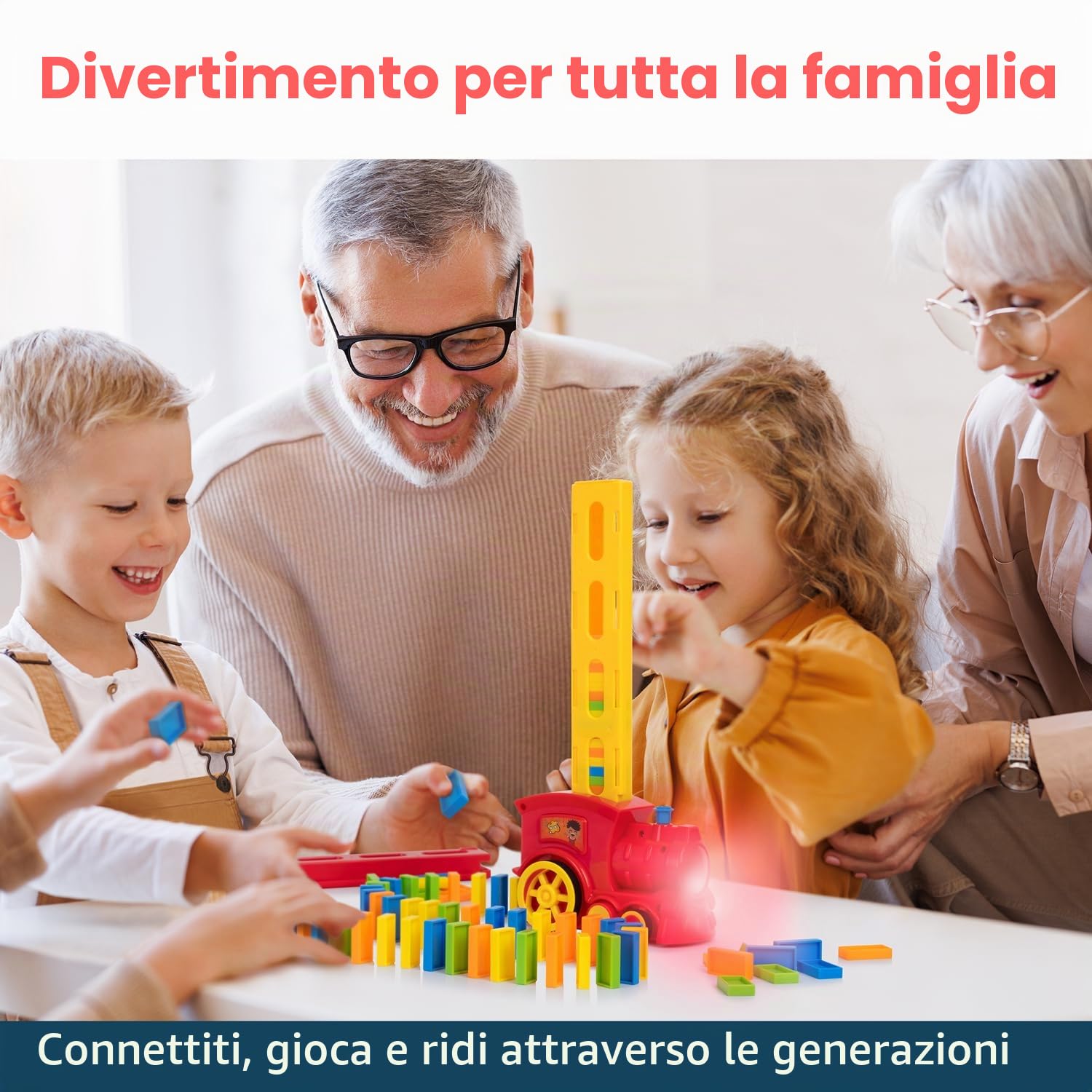 Atlasonix Domino Train Set da 160 pezzi per domino per bambini, prepara automaticamente la tua esperienza di rally per ragazzi e ragazze dai 3 agli 8 anni, rosso